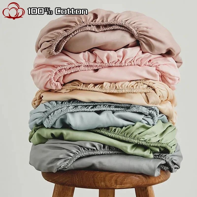 Drap-housse 100 % coton de haute qualité, doux et respirant, avec élastiques, pour lit simple/double/king/queen