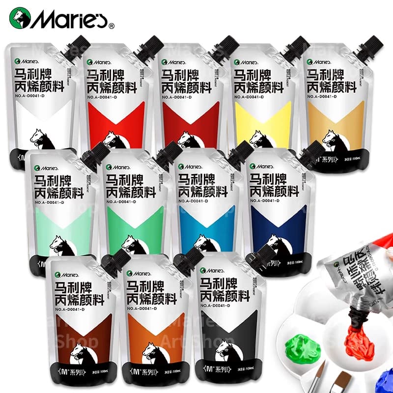 Ensemble de peinture acrylique Marie's 12 couleurs, 100ml/3.38oz, couleurs vives, Perect pour artistes, peintures sur roches, artisanat, toile, bois,