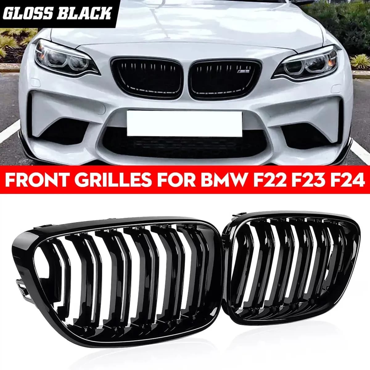 Pour BMW série 2 F22 F23 F87 M2 Grilles de pare-chocs avant de voiture Grille de course de rein Grille à Double lattes noir brillant 2014-2018