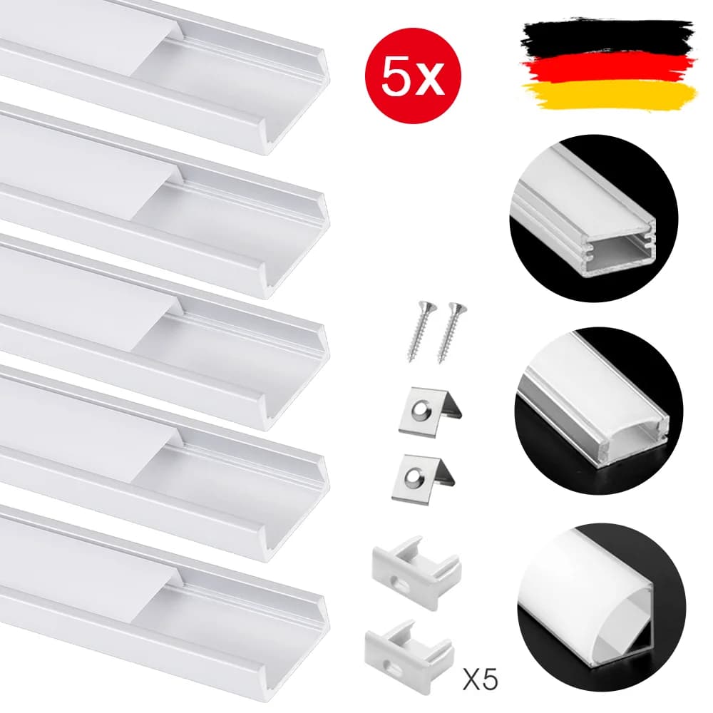 5pc profil en aluminium barre de LED lampe support de canal bande lumineuse pistes 1M barre de LED support de canal lumineux connecteur de couverture