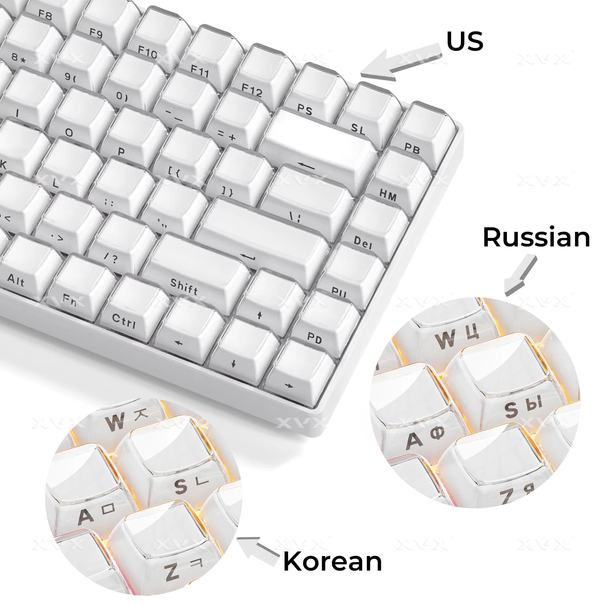 XVX – capuchons de touches latéraux ronds en gelée, cristal de glace, translucide, blanc, profil OEM, russe/coréen, pour clavier mécanique