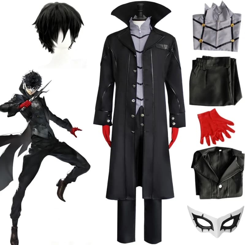 Jeu de Cosplay Anime Persona 5 Joker, P5 Rain Palace anni, ensemble complet de vêtements, perruques isotMask, pardessus noir, uniforme