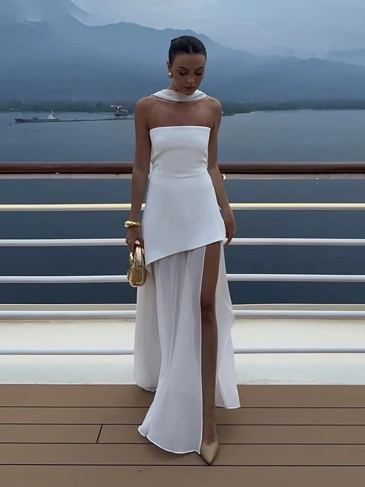 Nouvelle Robe Longue Élégante pour Femme, Bustier avec Ruban, en Maille, pour Soirée d'Été, Cérémonie ou Invitée de Mariage, Blanc, Jaune,