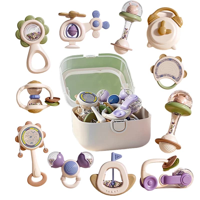 Jouets de dentition pour bébé, ensemble de jouets à main, sensation de particules, matériau en Silicone de qualité alimentaire, plateau de