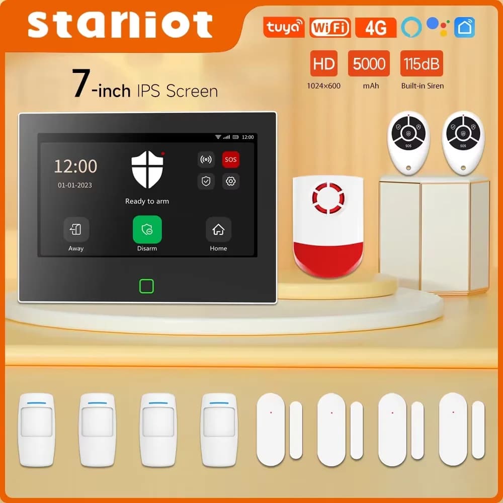 Staniot – système d'alarme domestique sans fil, wi-fi, 4G, 7 pouce", Tuya Smart Kit de Protection de sécurité avec sirène plus f