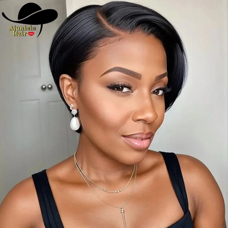 Perruque Bob Lace Frontal Wig naturelle, cheveux birmans courts, coupe Pixie, couleur naturelle, 13x4, partie latérale