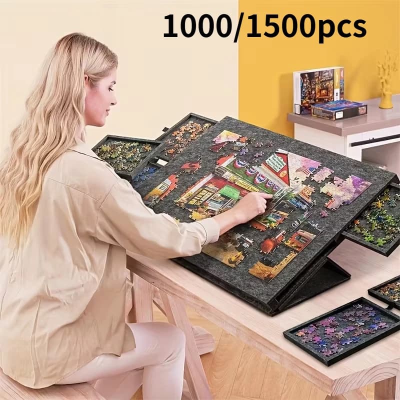 Table de puzzle portable 1500 pièces avec 6 tiroirs de rangement, hauteur réglable, grande capacité pour le rangement éducatif et des puzzle pour