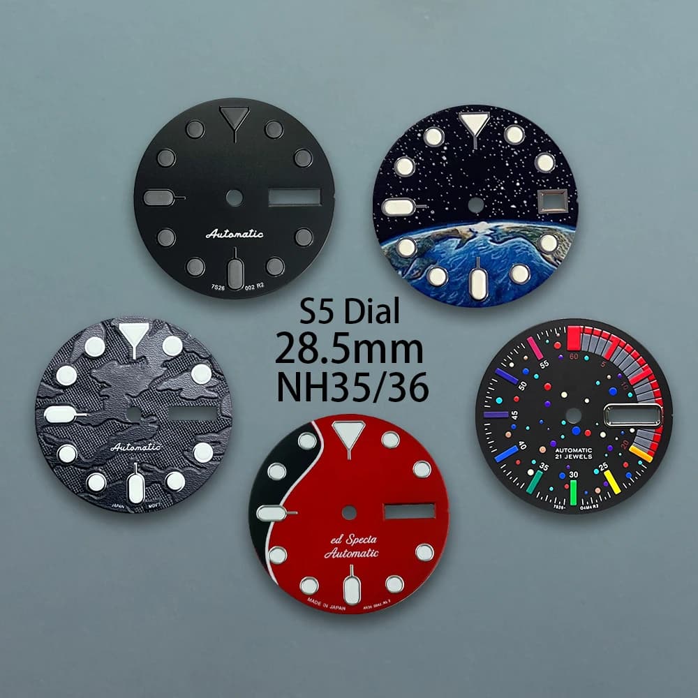 Cadran camouflage avec Logo S5 de 28.5mm, adapté au mouvement NH36/4R36, vert lumineux, double calendrier, accessoires de rénovation de montre de