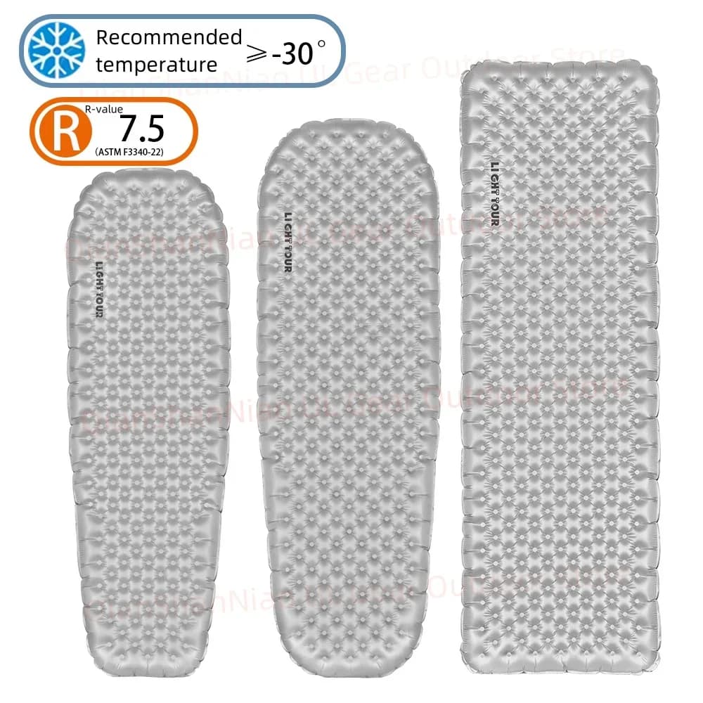 Matelas gonflable de camping Light Tour R Value 7.5, tapis de couchage portable pour l'extérieur, ultraléger pour la randonnée, pour une personne,