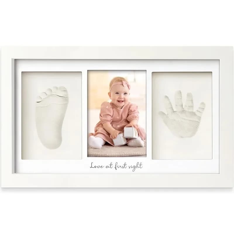 Kit d'argile pour empreintes de mains de bébé, cadre photo souvenir pour nouveau-né avec vitrine pour pépinière, cadeaux pour nouvelle maman,