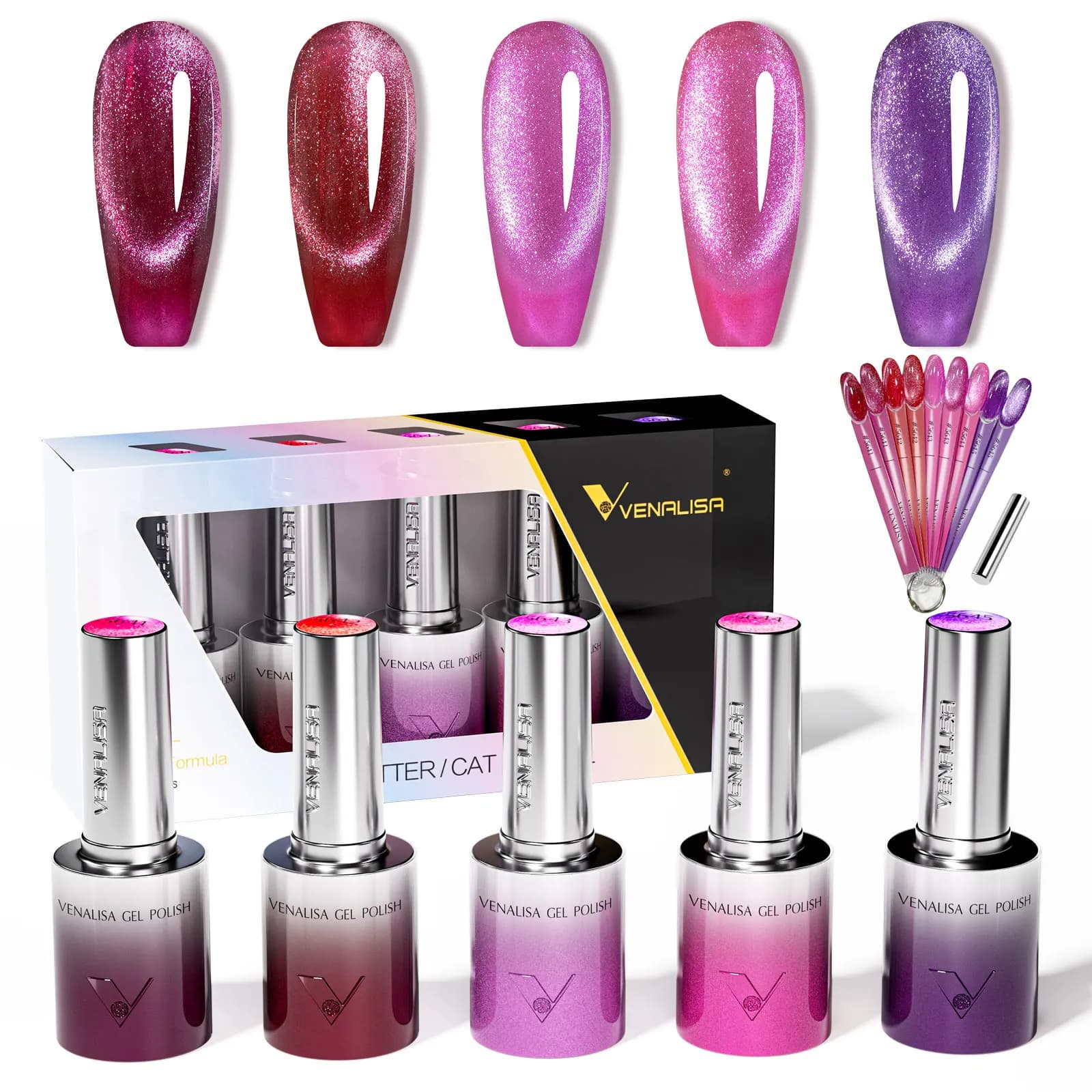 5 pièces * 10 ml/kit VENALISA HEMA gratuit TPO gratuit paillettes rouge oeil de chat Gel vernis à ongles Ultra diamant Gel UV LED tremper manucure