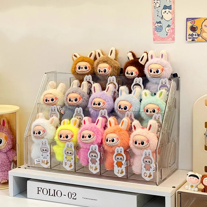Labubu présentoir bureau en peluche jouet monocouche escalier boîte de rangement, tirer chaîne aveugle boîte organisateur