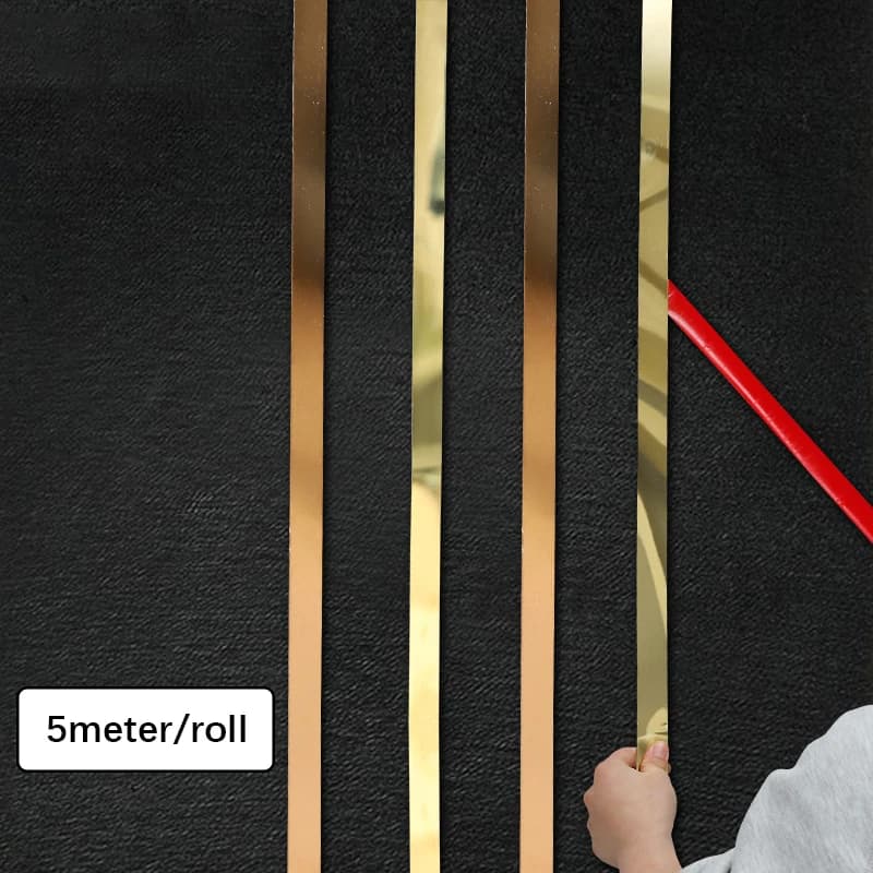 Bande autocollante murale dorée de 5/10 mètres, en acier inoxydable, plate, auto-adhésive, décoration de salon, miroirs pour la maison, bande de