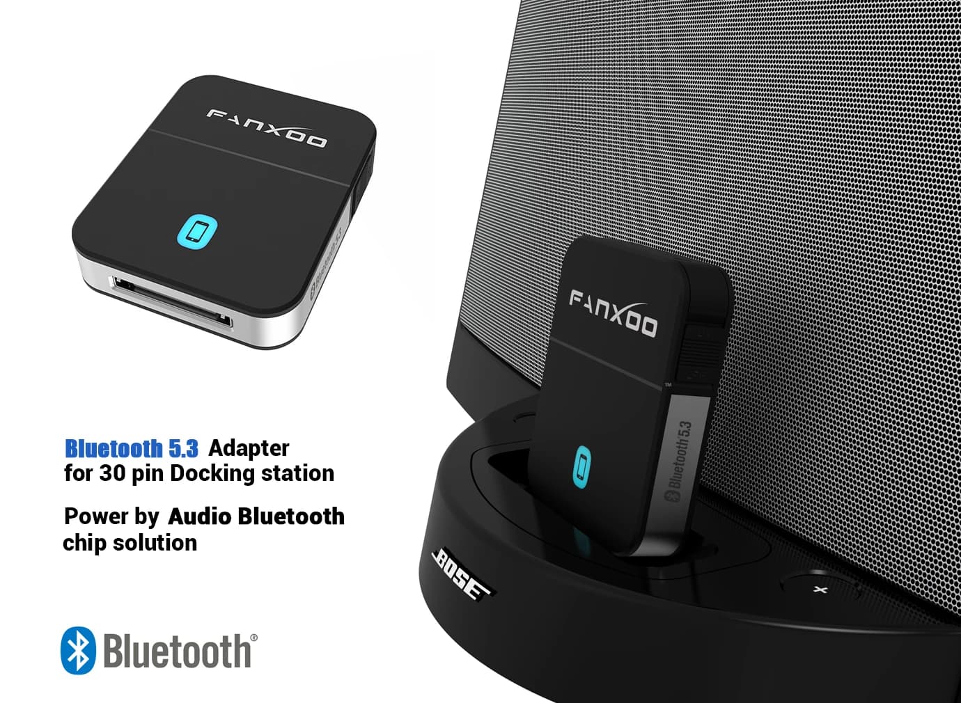 Fanxoo – adaptateur Bluetooth 30 broches, Mini récepteur Audio 5.3, pour Bose Sounddock JBL YAMAHA IPhone IPod Jack, haut-parleur analogique