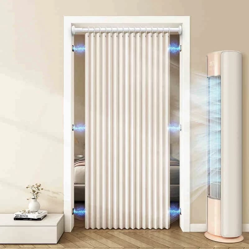 Rideau de porte magnétique plissé et pliable, rideau de placard en accordéon, rideau de séparation de pièce Applicable pour chambre à coucher et