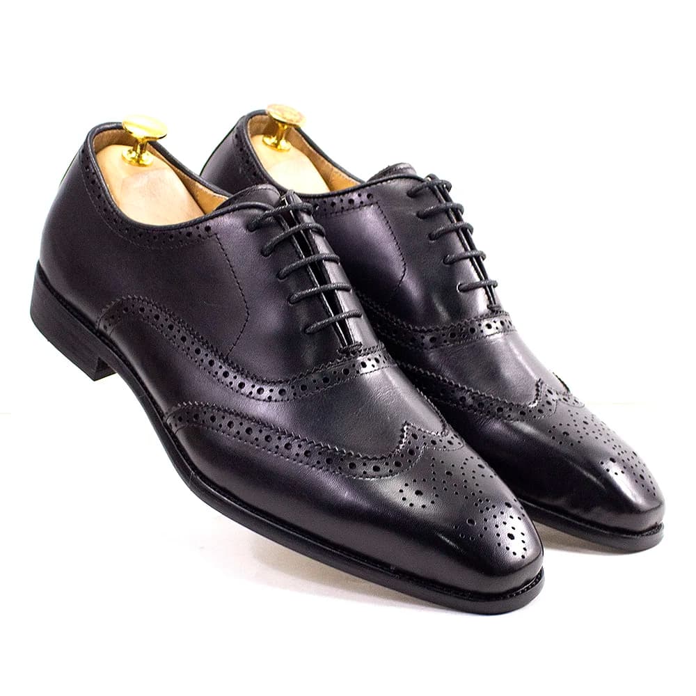 Chaussures Oxford faites à la main en cuir de veau véritable pour hommes, bout d'aile, brogue, robe, classique, affaires, formelles, taille 7-12