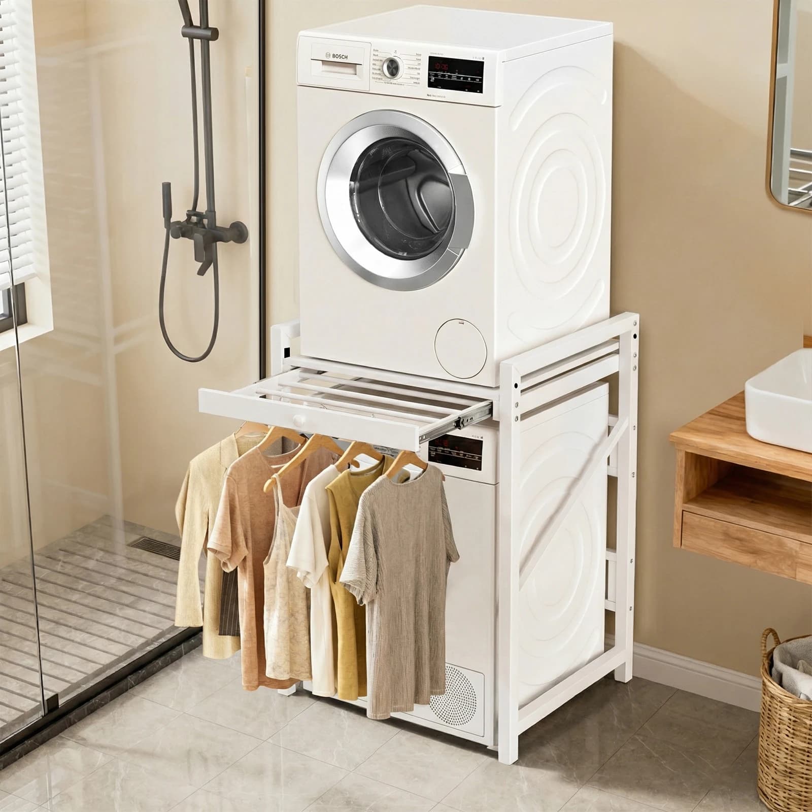 Étagère pour machine à laver, kit d'empilage lave-linge/sèche-linge, unité de rangement au-dessus de la machine à laver, support pour machine à