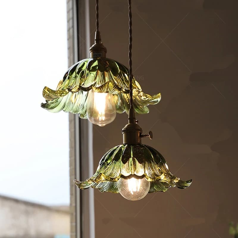Nordique moderne LED fleurs pendentif lumières café salon balcon vert verre bouton interrupteur lampe suspendue luminaires Luminaira