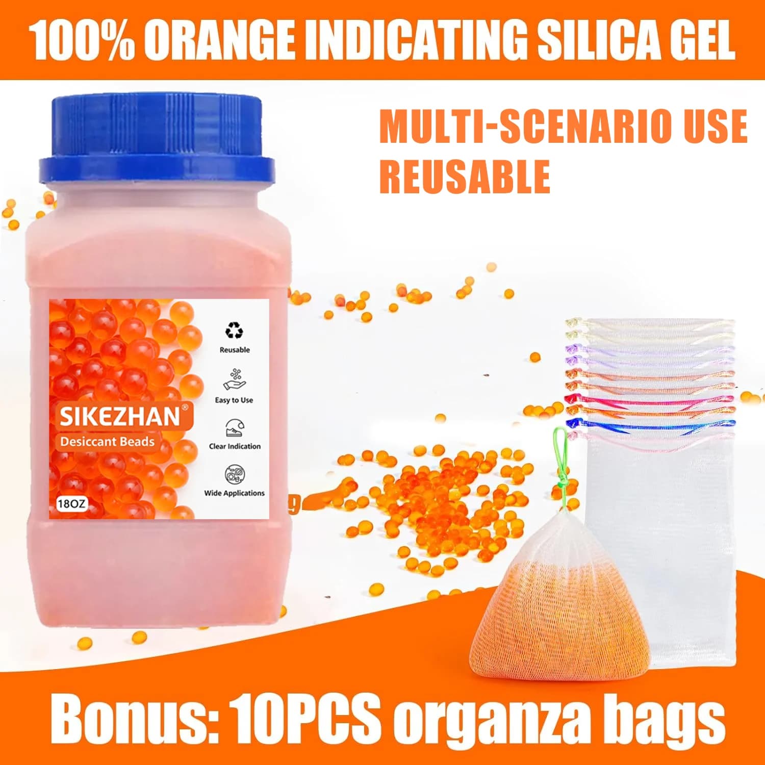 Perles déshydratantes en Gel de silice indiquant bleu/Orange, absorbeur d'humidité réutilisable pour le stockage, les placards, l'électronique,