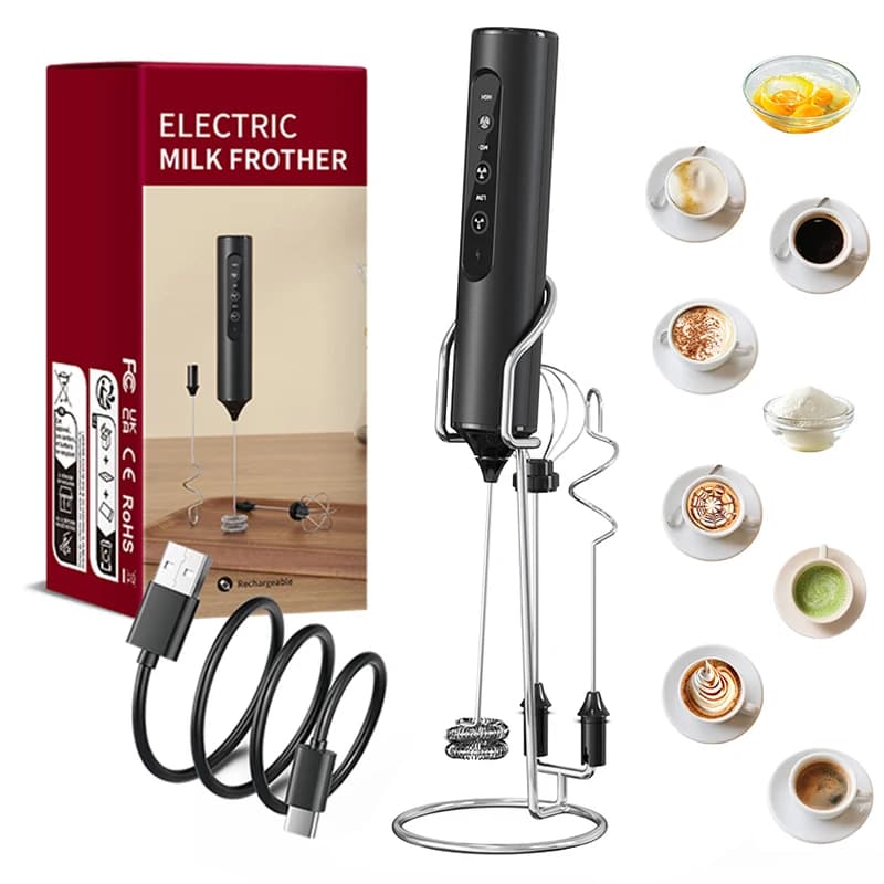 Mousseur à lait électrique portatif 3 en 1, Mini mélangeur à main à 3 vitesses réglables, fouet détachable en acier inoxydable, outil