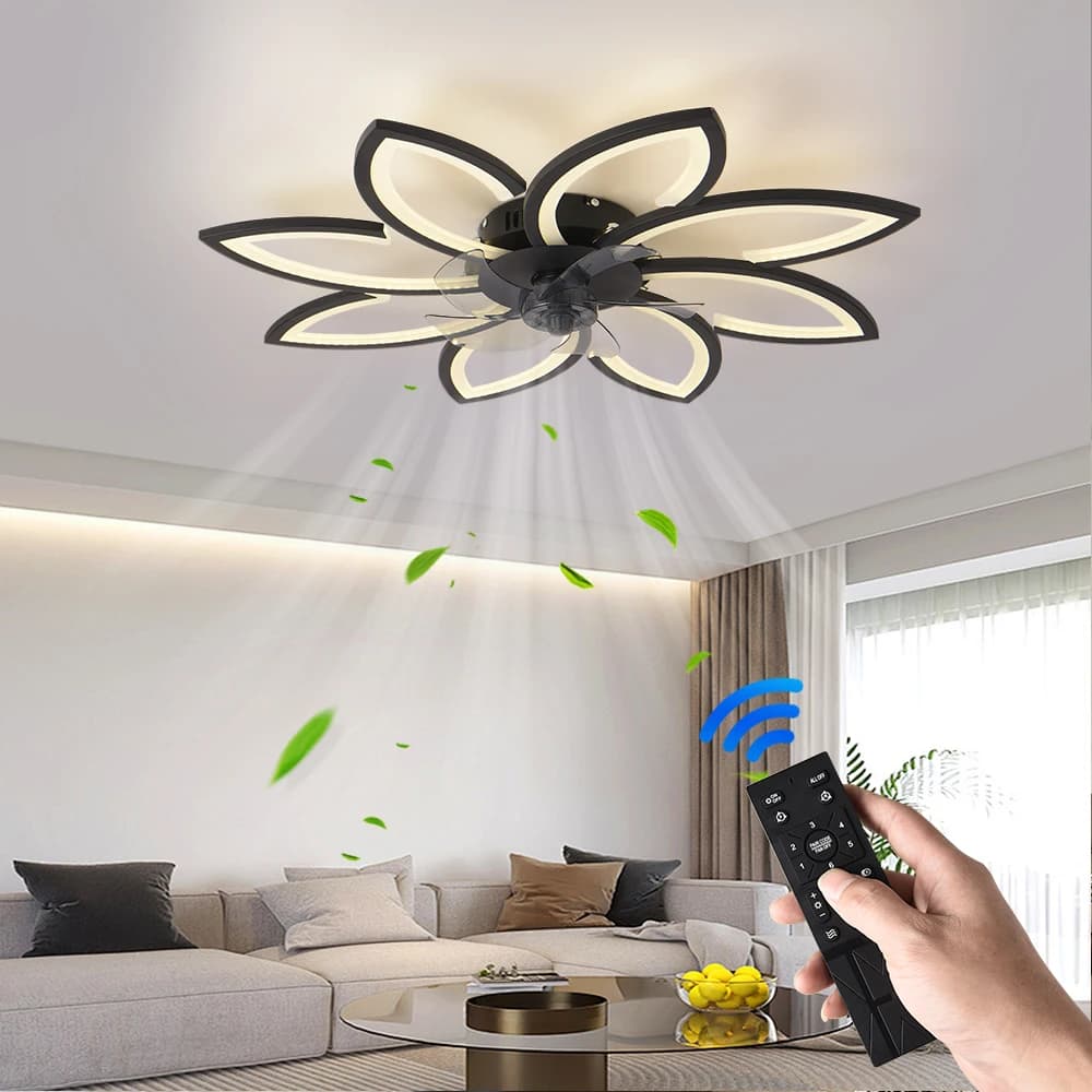 Pétales LED plafonnier ventilateurs de plafond avec lumière chambre Table à manger ventilateur lampe ventilateur télécommande luminaire