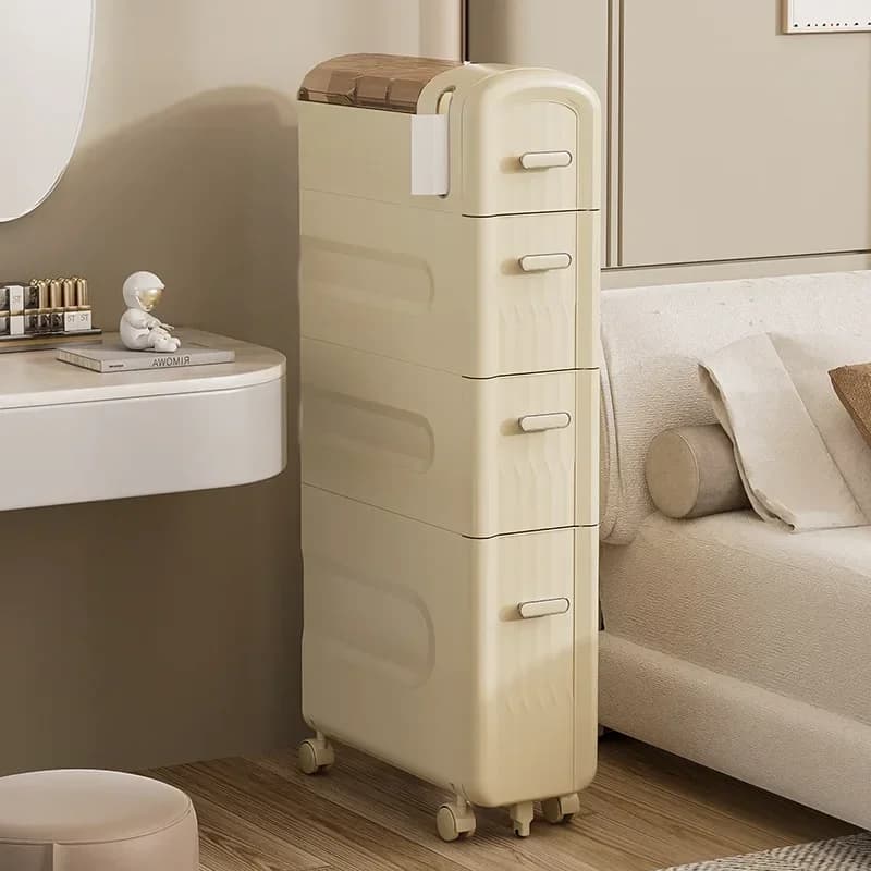 Étagère de rangement en plastique transparent de style crème, armoire latérale à espace étroit, armoires de rangement, chariot HOFloor