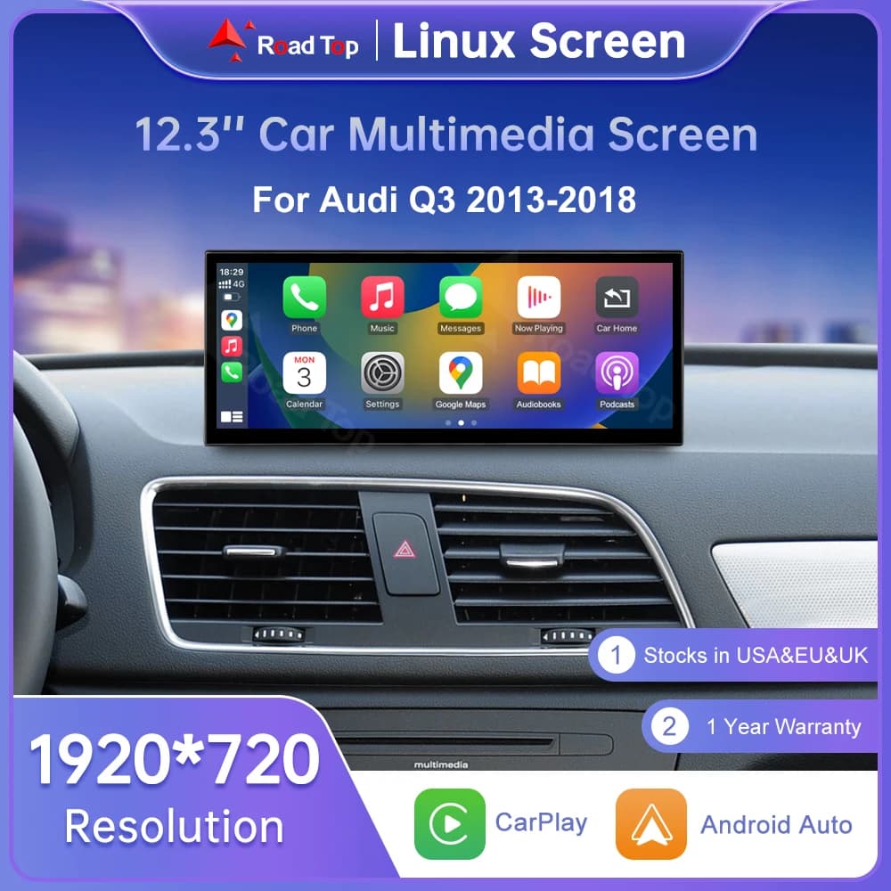 Road Top 12.3 "écran Linux multimédia pour Audi Q3 2013-2018 sans fil CarPlay Android Auto Airplay lecteur d'autoradio