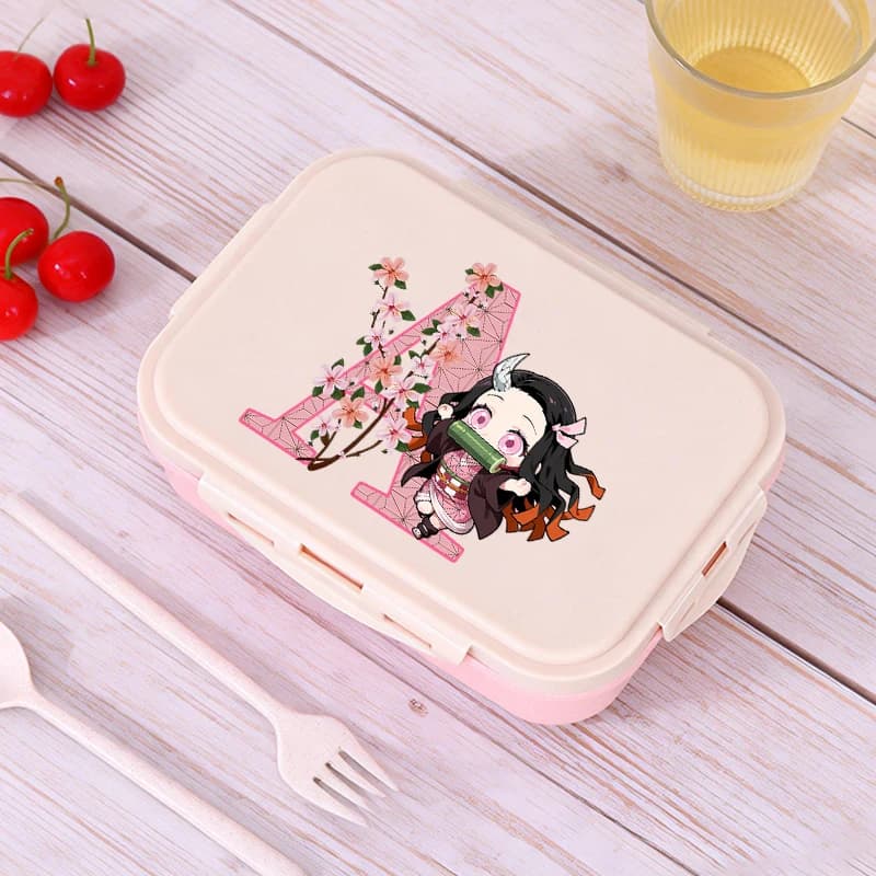 Boîte à lunch Demon Slayer pour filles, pour la rentrée scolaire, en plastique portable, Nezuko, lettres A-Z, boîte bento, étui de rangement pour