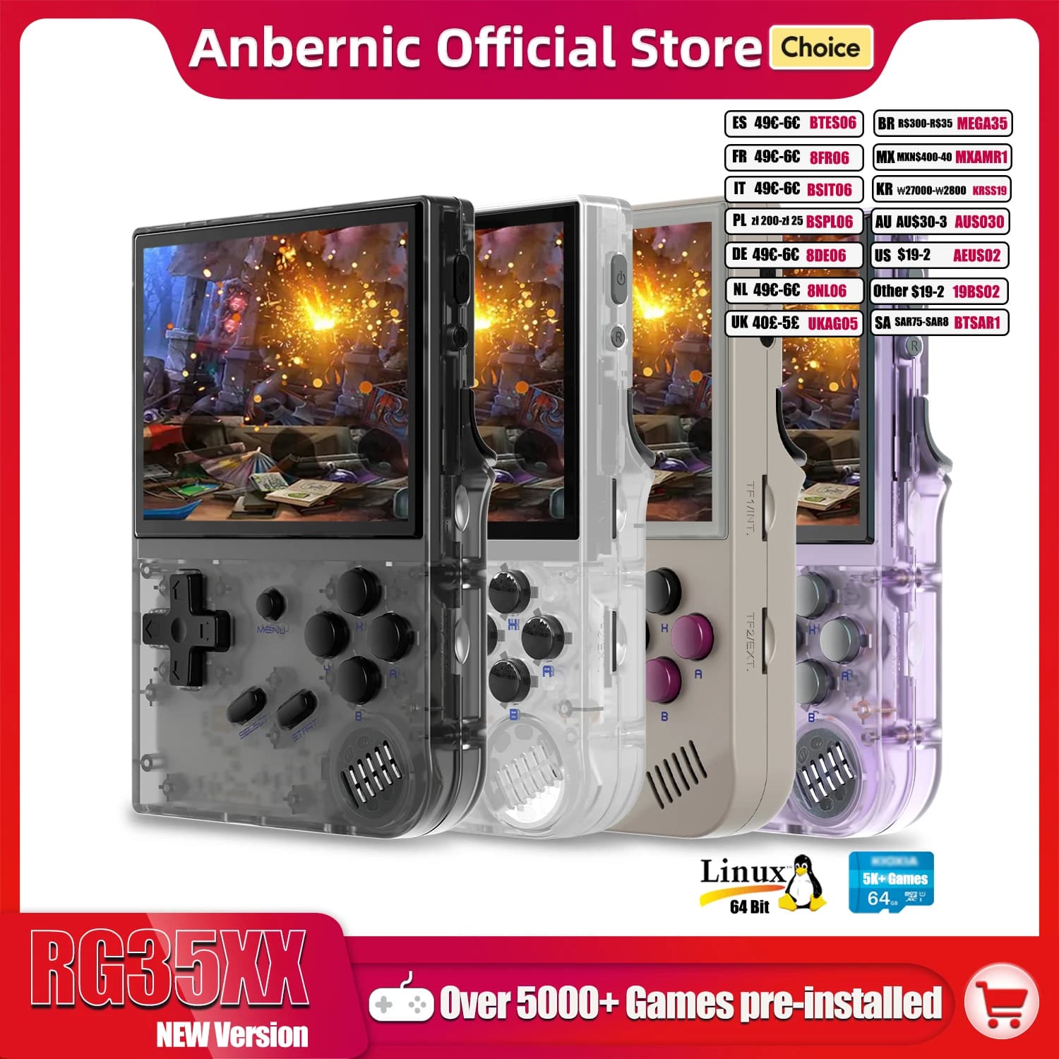 ANBERNIC RG35XX nouvelle Console de jeu vidéo portable IPS 3.5 pouces mise à jour avec système Linux H700 quad-core ARM Cortex-A53 1.5GHz