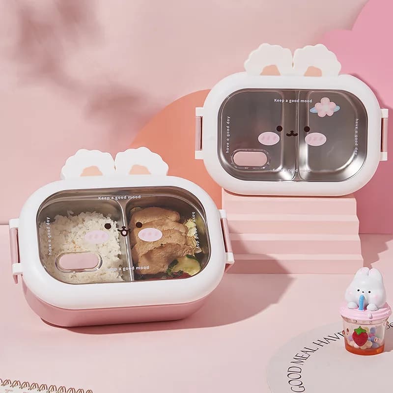 Boîte à Bento en acier inoxydable, Design de lapin créatif, boîte à déjeuner Portable scellée avec boucle pour enfants étudiants, cadeaux