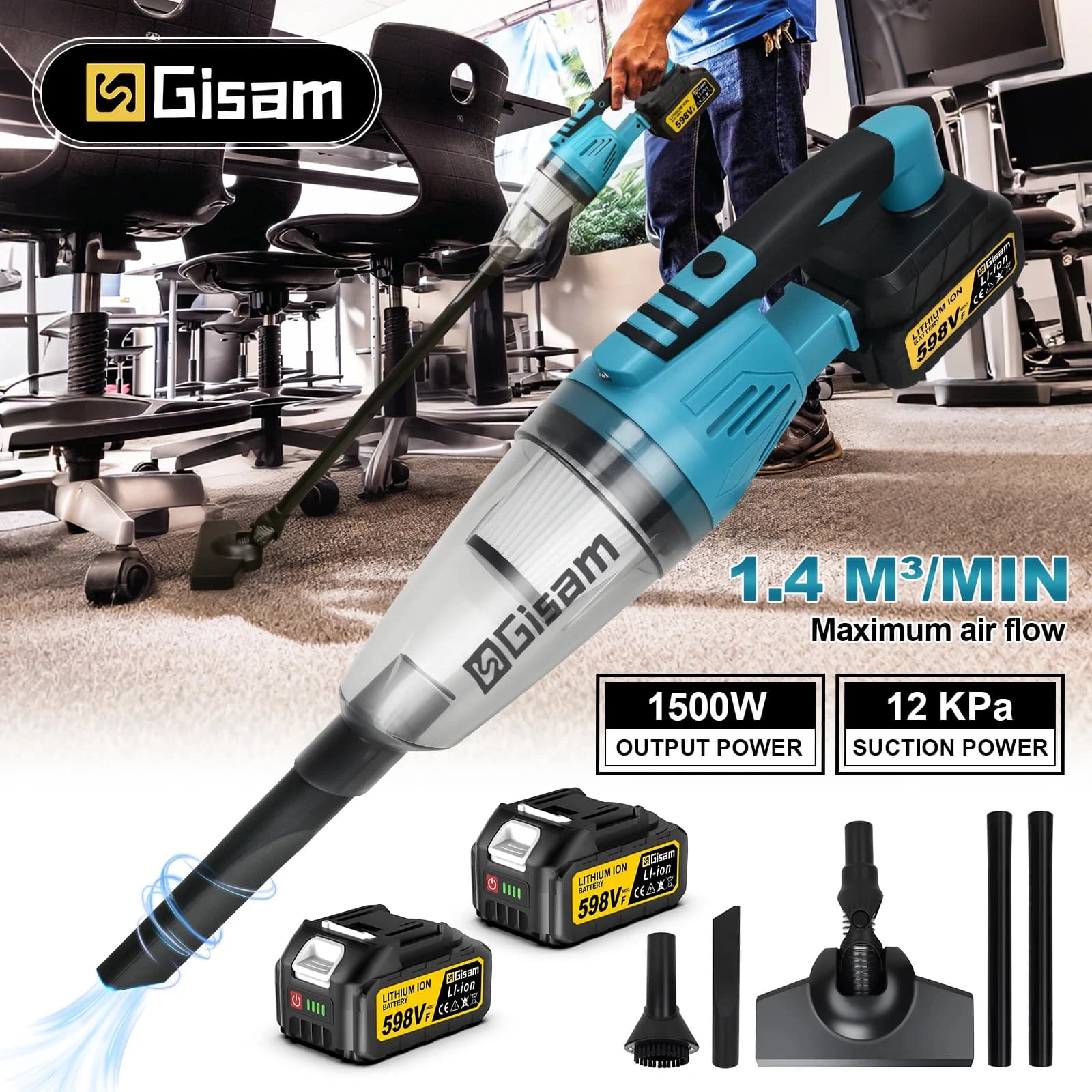 Aspirateur sans fil portatif Gisam, aspirateur sans fil pour la maison et la voiture, outil électrique portable pour batterie Makita 18v