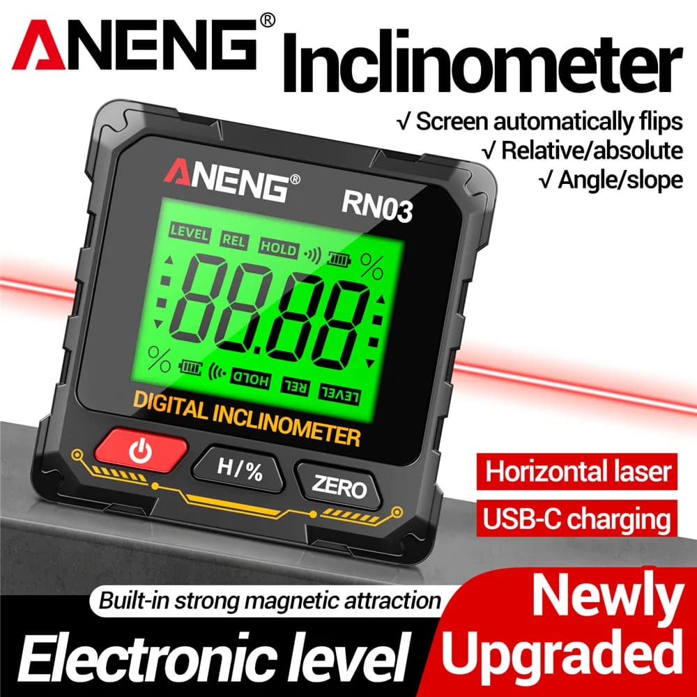 Inclinomètre numérique Laser ANENG RN01/RN02/RN03, jauge d'angle 360 °   Rapporteur de magnés 0,05 °   Boîte de niveau de précision pour outil
