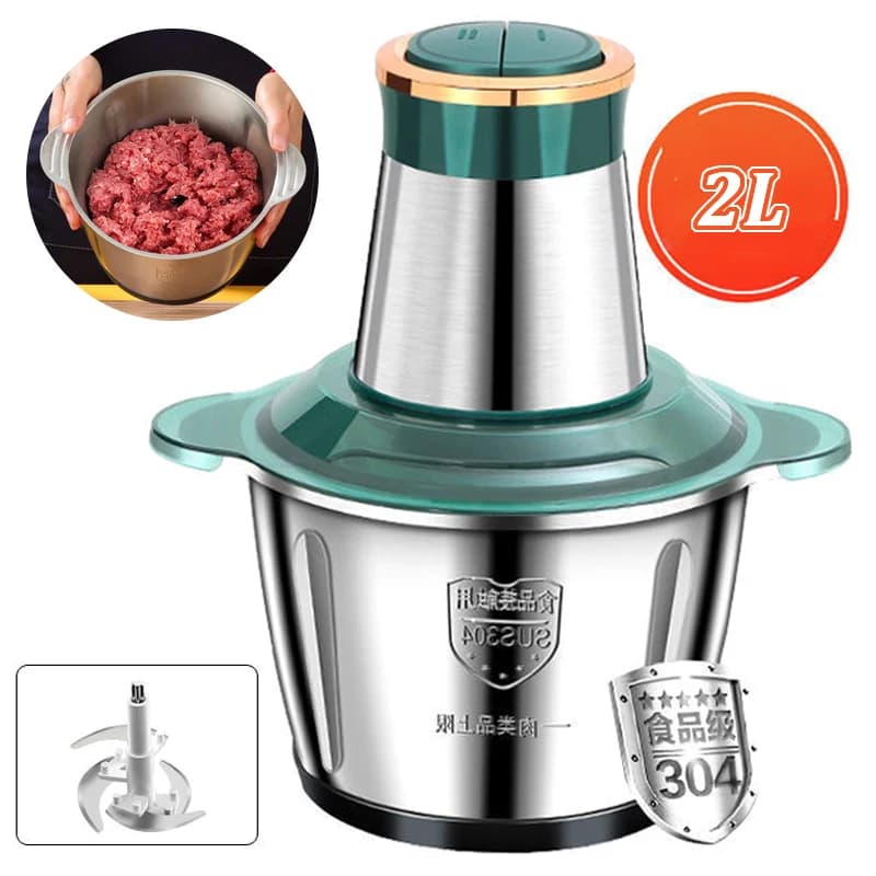 Hachoir Électrique 2L/5L, Robot Culinaire, Hachoir à Viande, Machine de Cuisine en Acier Inoxydable, Hachoir à Légumes, Trancheuse, Broyeur