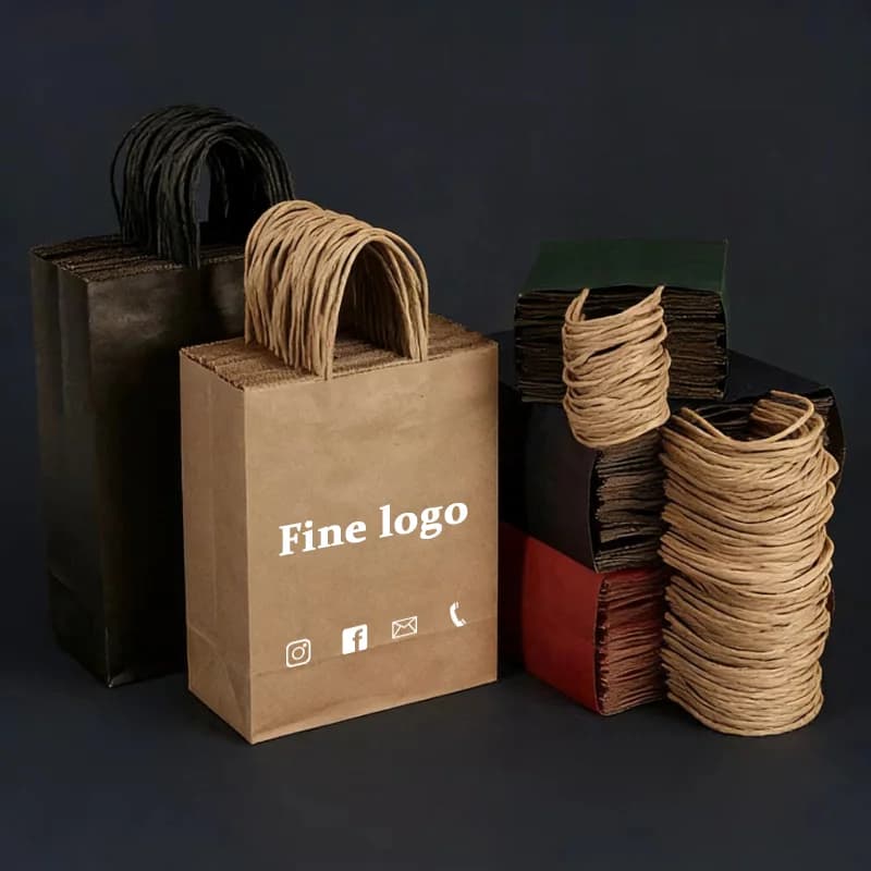 Sacs à main en papier Kraft, 50 pièces, sacs à main pour thé au lait, cosmétiques à emporter, magasin de vêtements, sacs d'emballage cadeau,