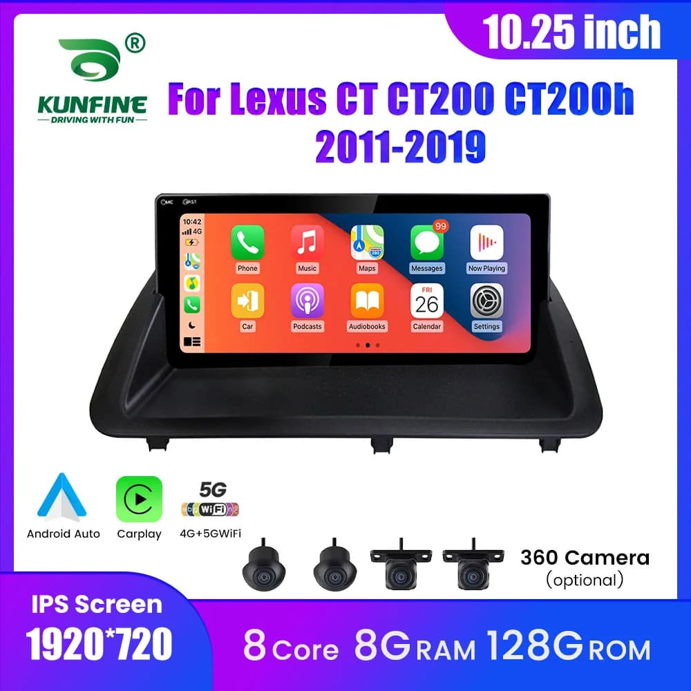 Autoradio Android de 10.25 Pouces avec Navigation GPS, Lecteur de Limitation Carplay, Bluetooth, pour Lexus CT, CT200, CT200h, 2011-2019