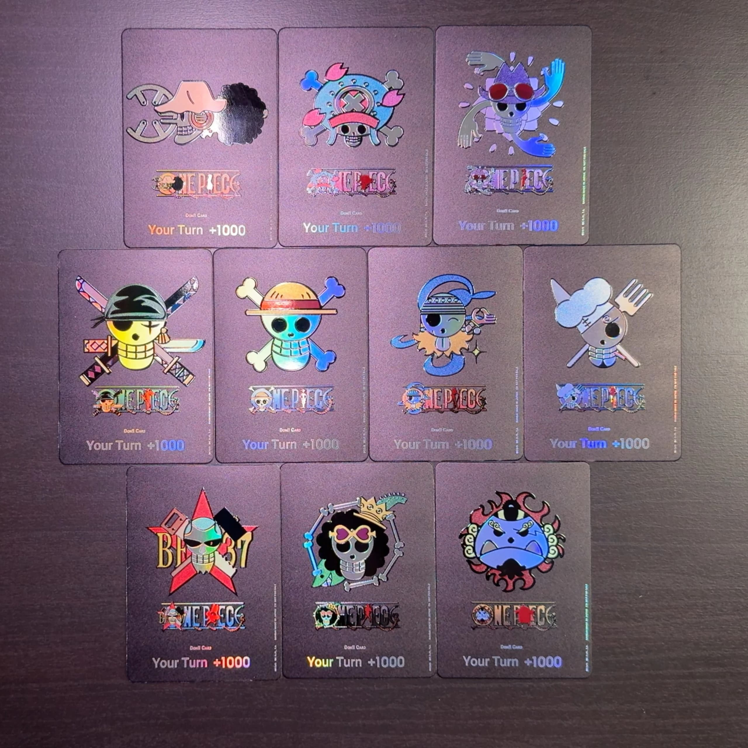 Une pièce OPCG anglais DON carte Jolly Roger chapeau de paille drapeau d'équipage Luffy Zoro Nami Sanji Usopp Chopper Robin Franky Brook Jinbe