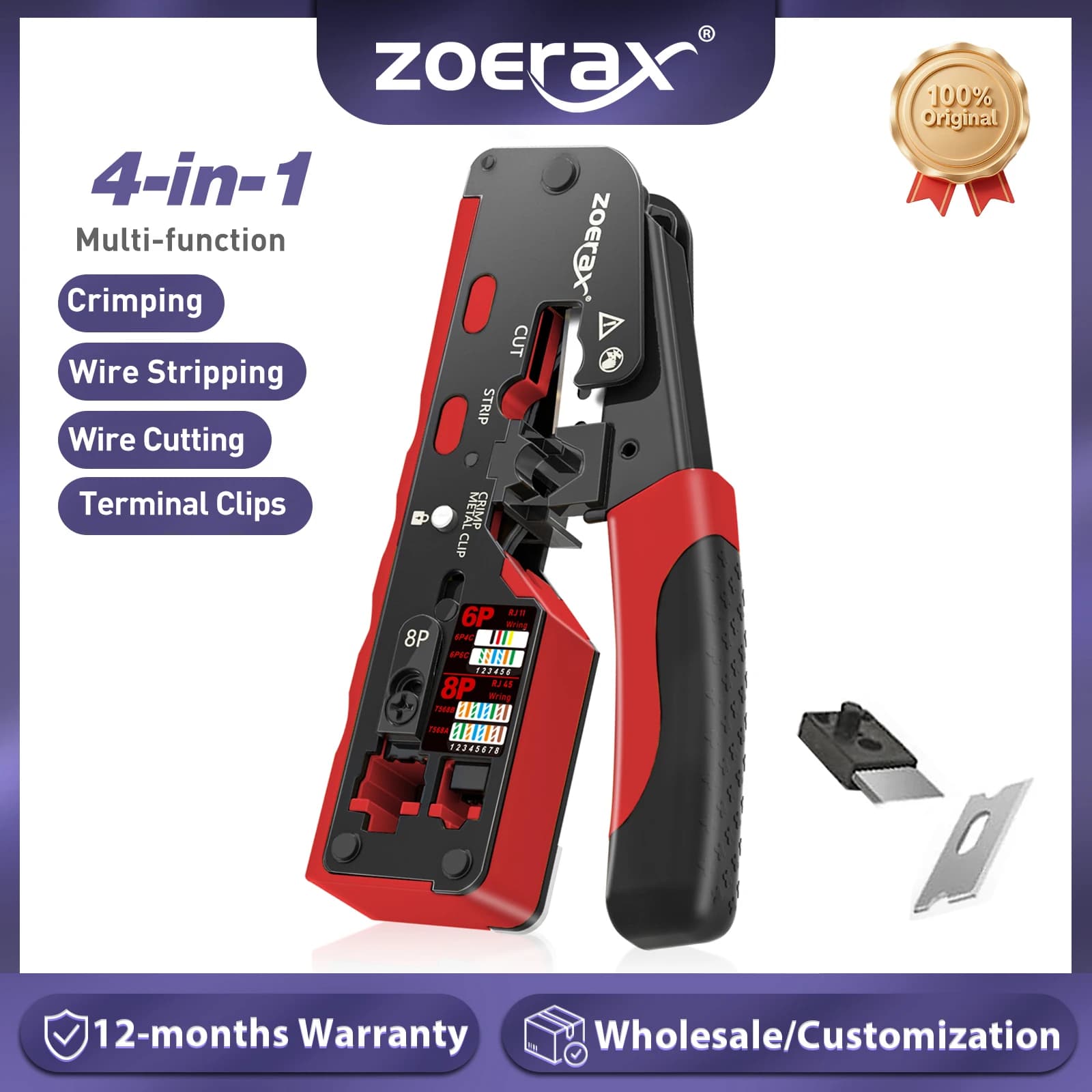 ZoeRax RJ45 CAT7 CAT6A outil de sertissage pour connecteur réseau Cat7/6a/6/5e coupe-fil dénudeur de fil pince à sertir Ethernet avec lames