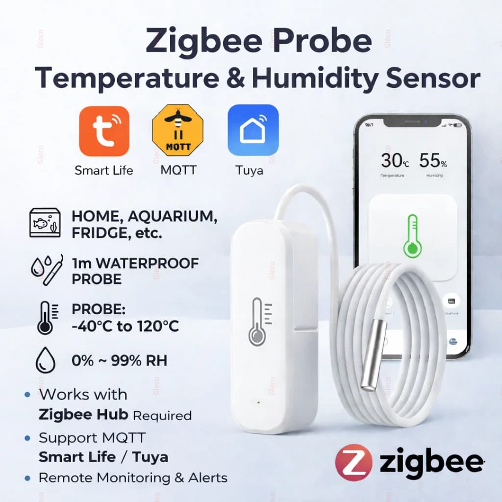 Thermomètre et hygromètre intelligents Zigbee avec sonde, détecteur de température des liquides pour piscine, réfrigérateur, congélateur,