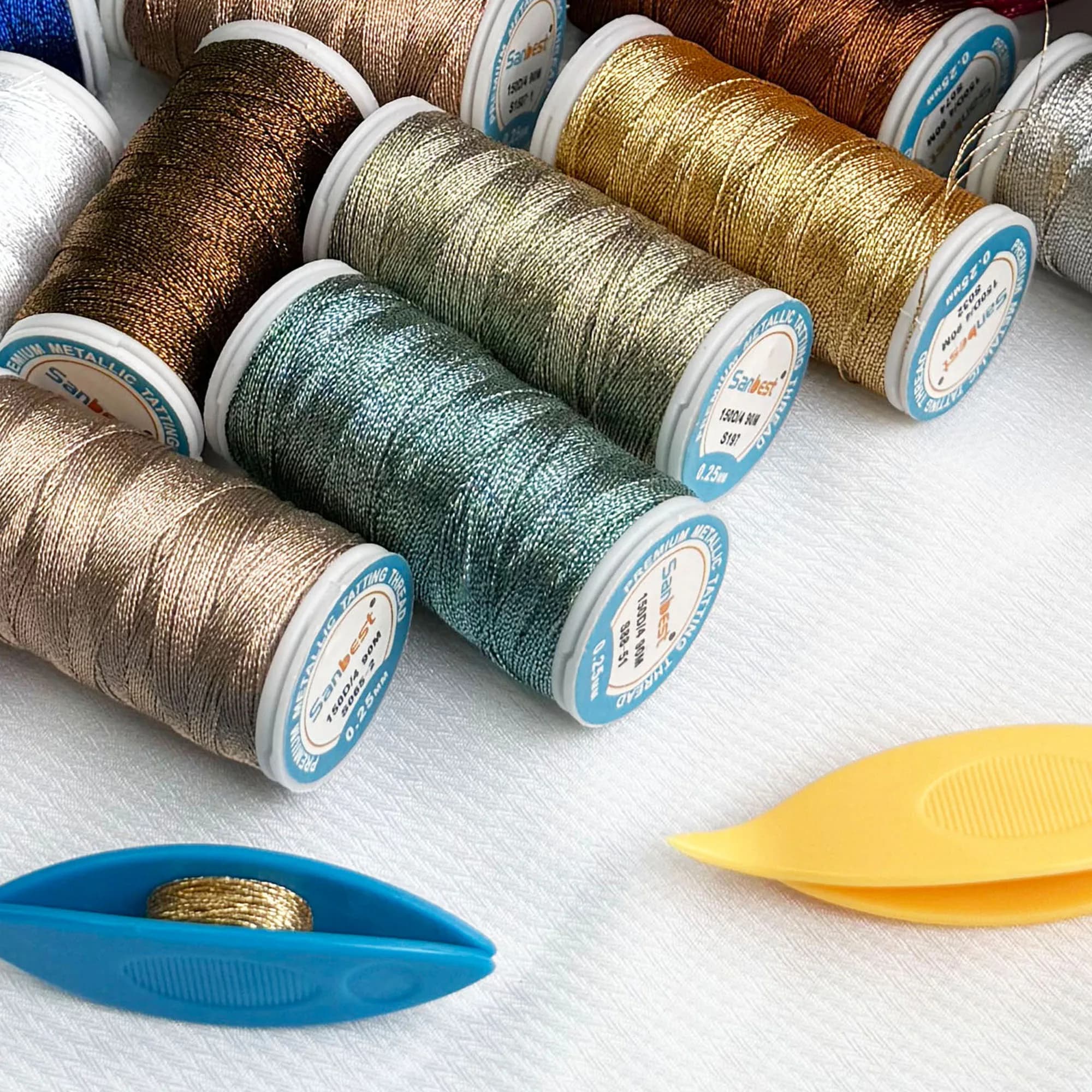 Sanbest – ensemble de fils de tapotement métalliques, 4 brins, pour navette, dentelle, bricolage, Bracelet, boucle d'oreille, fil de macramé, Kit