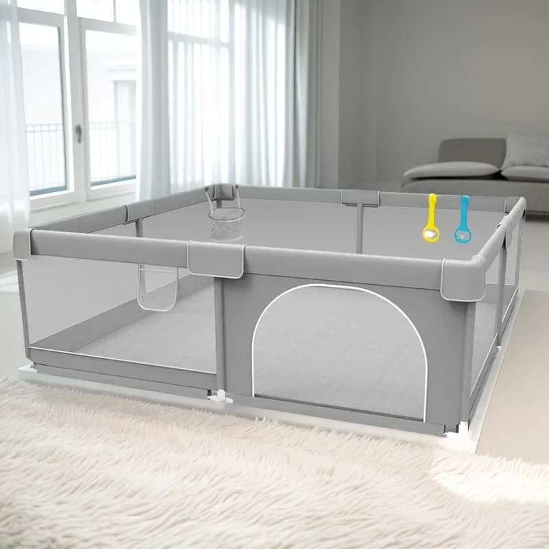 IMBABY Aire de jeux pour bébé 150x180 cm Parc pour bébé Boîte de clôture pour enfants grise avec parc de jeu d'angle de protection pour