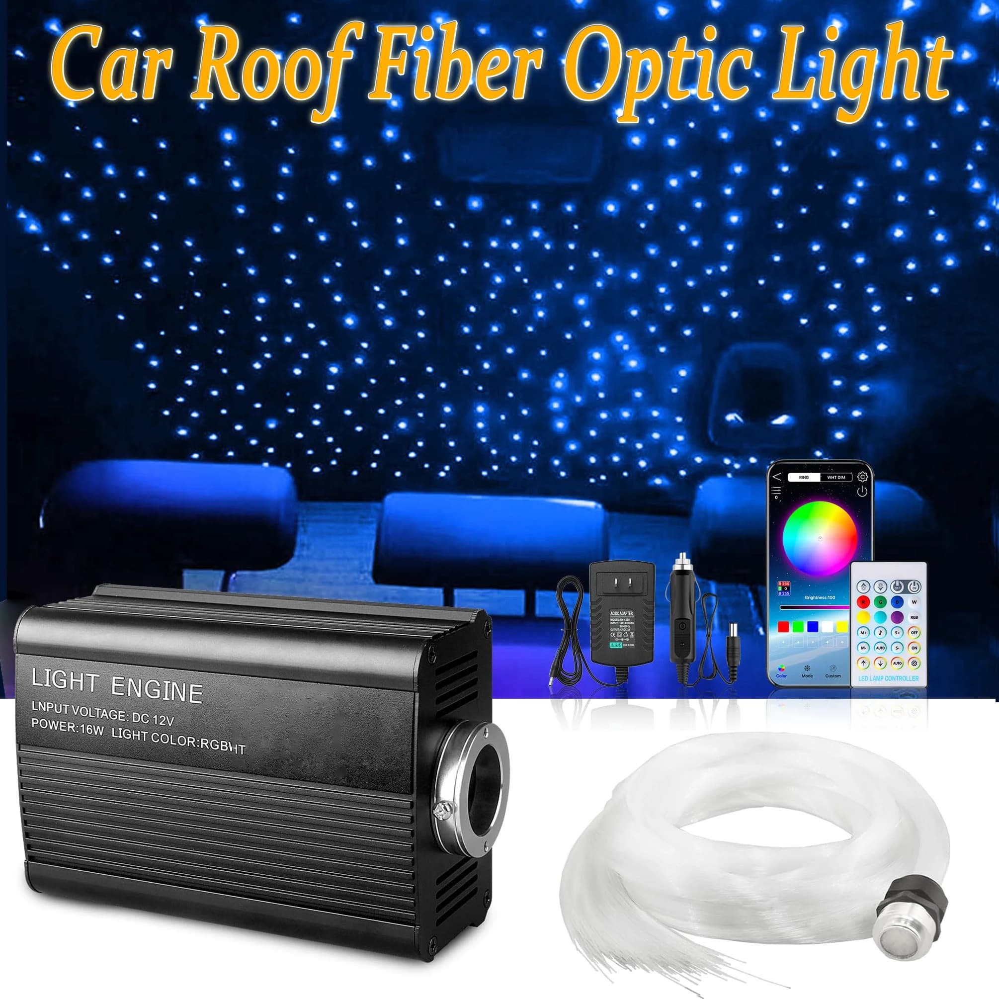 Voiture ciel étoilé lumière Auto maison Fiber optique lumières atmosphère lampe musique contrôle plafonniers RGB 12W 8 couleurs voiture style