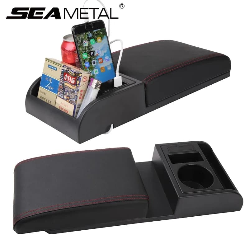 SEAMETAL – boîte d'accoudoir de voiture, longueur réglable, coussin de Support de coude souple, repose-bras universel avec Ports de chargement