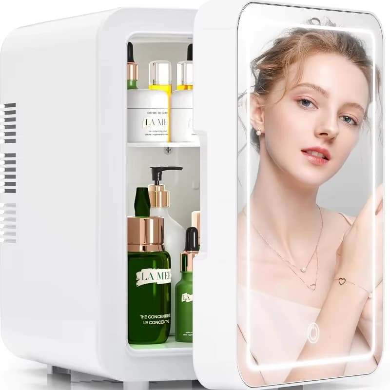 Mini réfrigérateur à maquillage 4L avec miroir à lumière LED, réfrigérateur portable pour le rangement des cosmétiques, garde au frais, pour