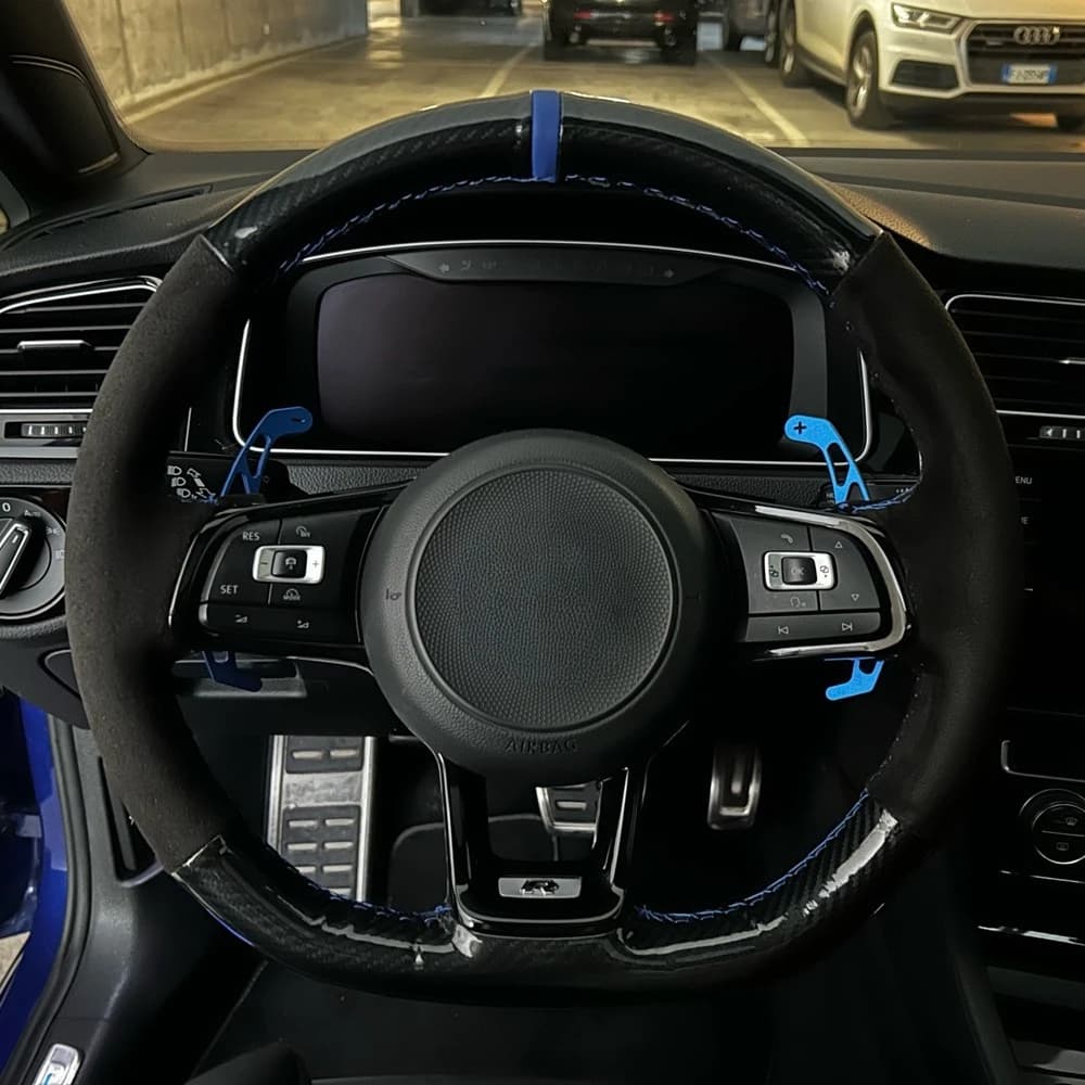 Housse de volant de voiture en cuir véritable et daim noir, pour Volkswagen VW Golf 7 GTI Golf R MK7 VW Polo GTI Scirocco 2015 2016