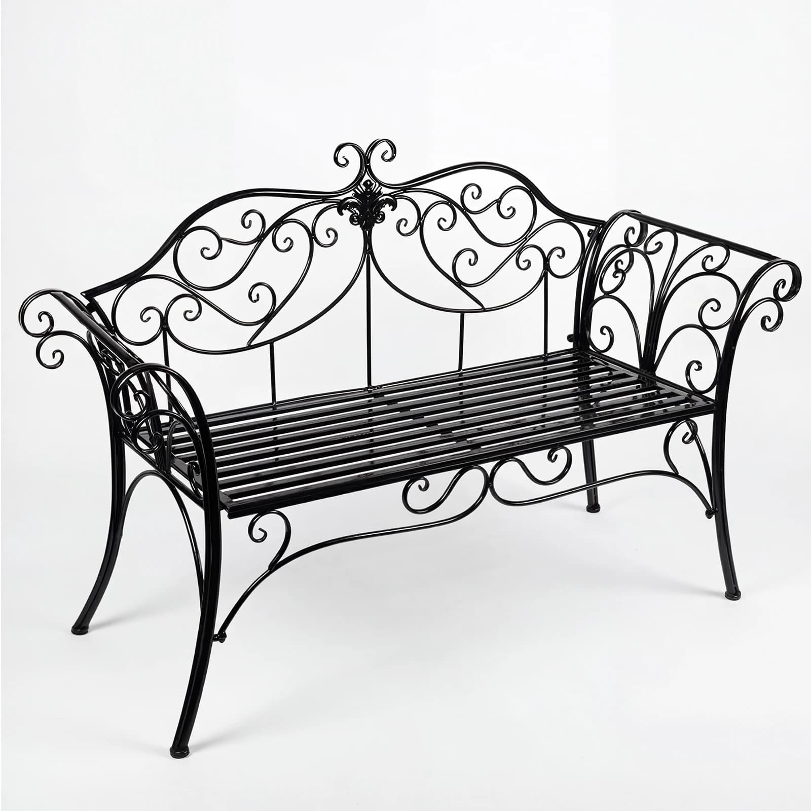 HLC Banc de Jardin Fer Forgé, Banc de Jardin Deux Places avec Dossier décoratif en Fer forgé, Banc Exterieur Jardin, 2 Places, 133 * 90 * 49cm,