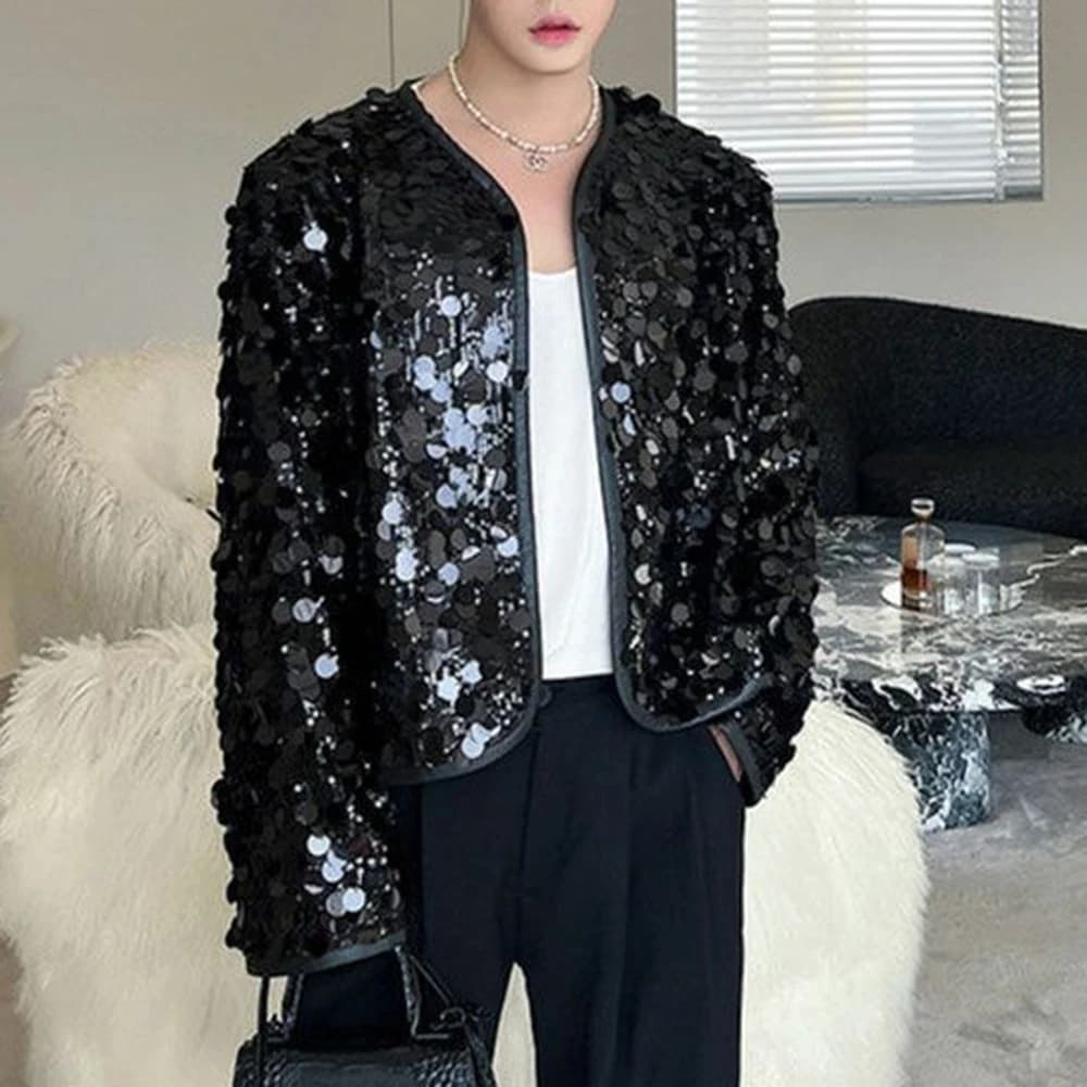 Veste brillante à paillettes pour hommes, Streetwear, mode discothèque, Performance sur scène, haut à manches longues, vêtements pour hommes,