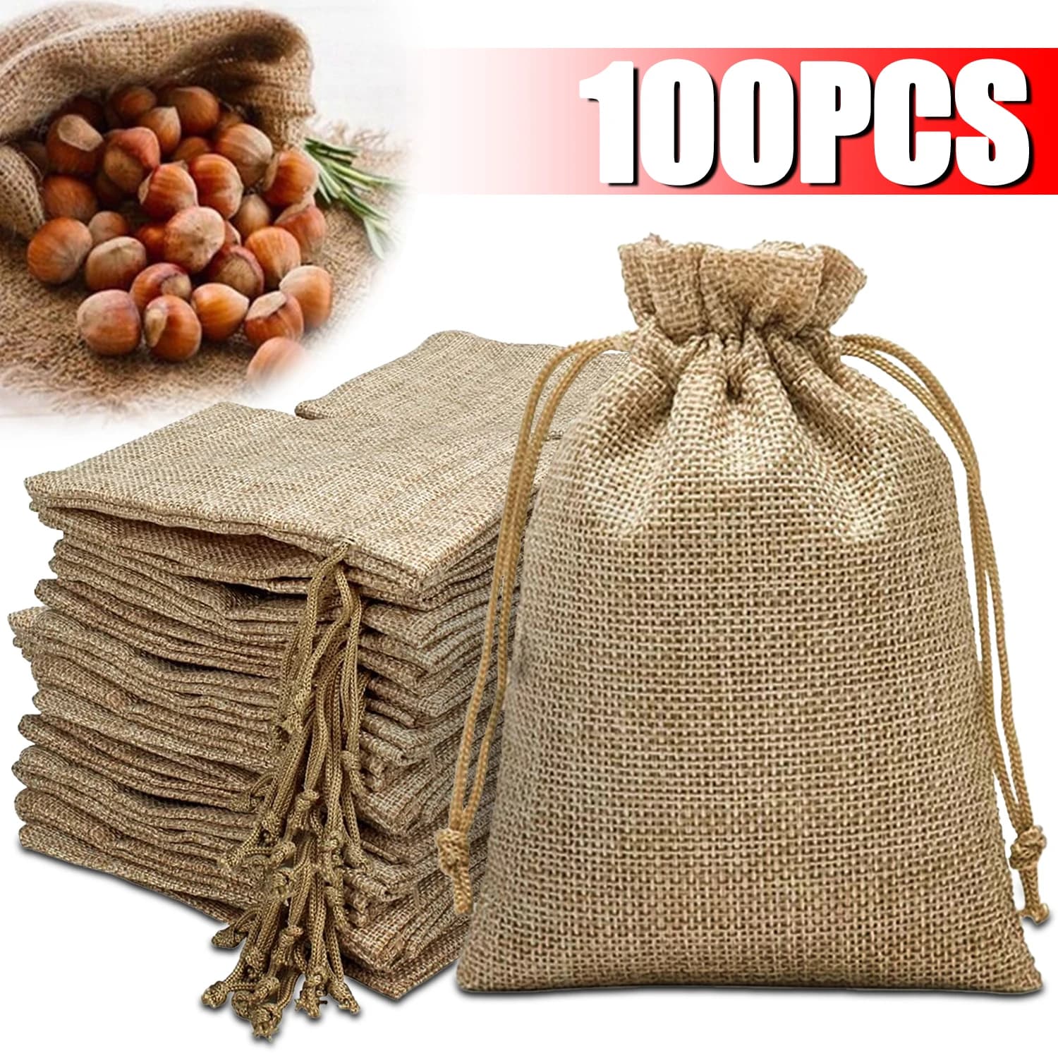 100 pièces 13X1 8CM/10X15CM/7X9CM sac en toile de Jute sacs cadeaux bricolage cadeau de faveur de mariage pour l'emballage bonbons chocolat bijoux