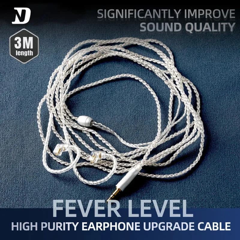 Câble de remplacement pour casque audio ND de 3 m, câble d'extension pour monitoring en direct sur ordinateur, câble CCA KZ plaqué argent, fil 3,5