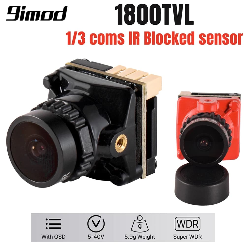 Mini caméra FPV 9IMOD 1800TVL 5MP 2.1mm 1/3 pouce avec capteur HDR 19x19mm, commutable NTSC/PAL pour drones FPV et pièces DIY