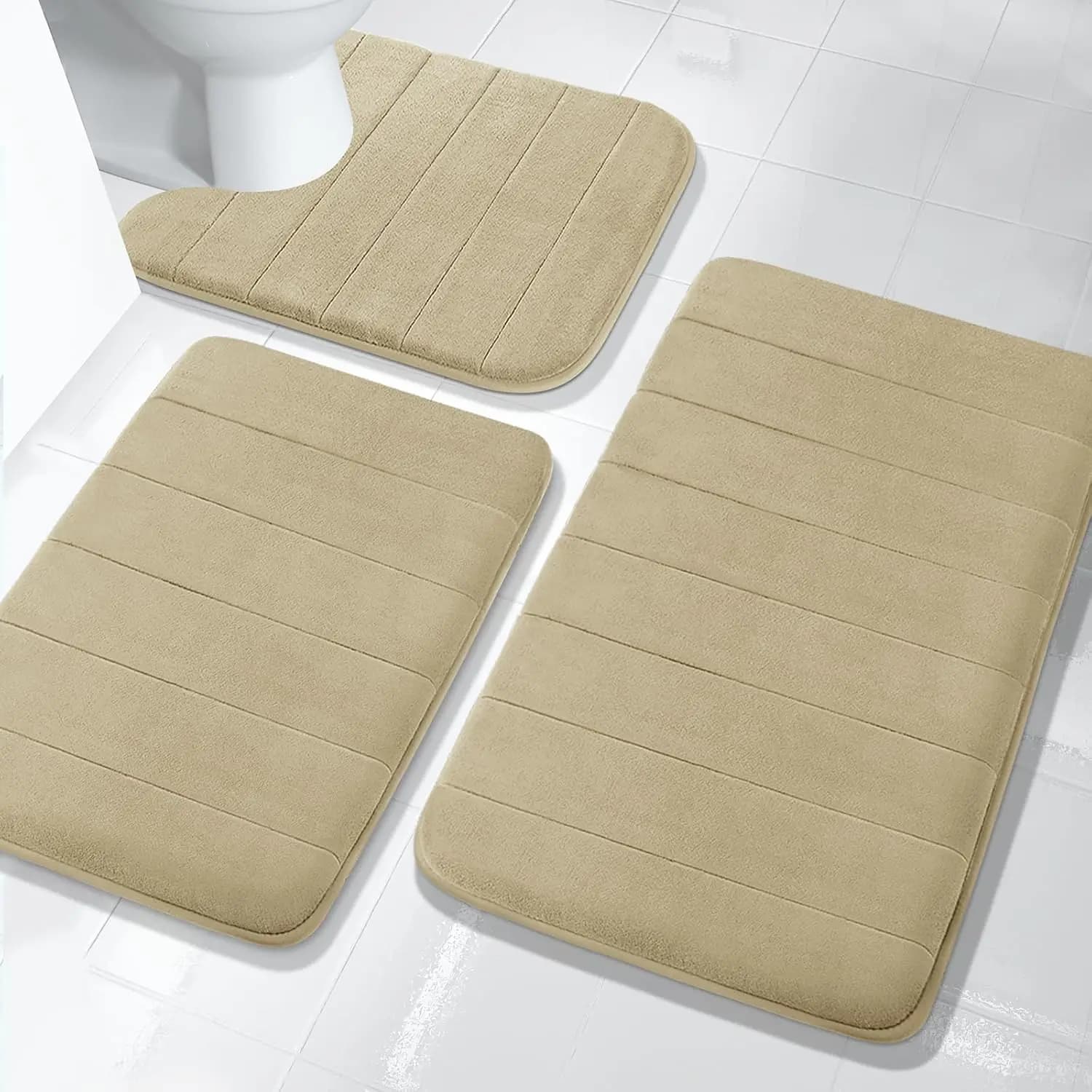 Tapis de bain en mousse à mémoire de forme, 3 pièces, absorbants, antidérapants, lavables, pour sol de salle de bain